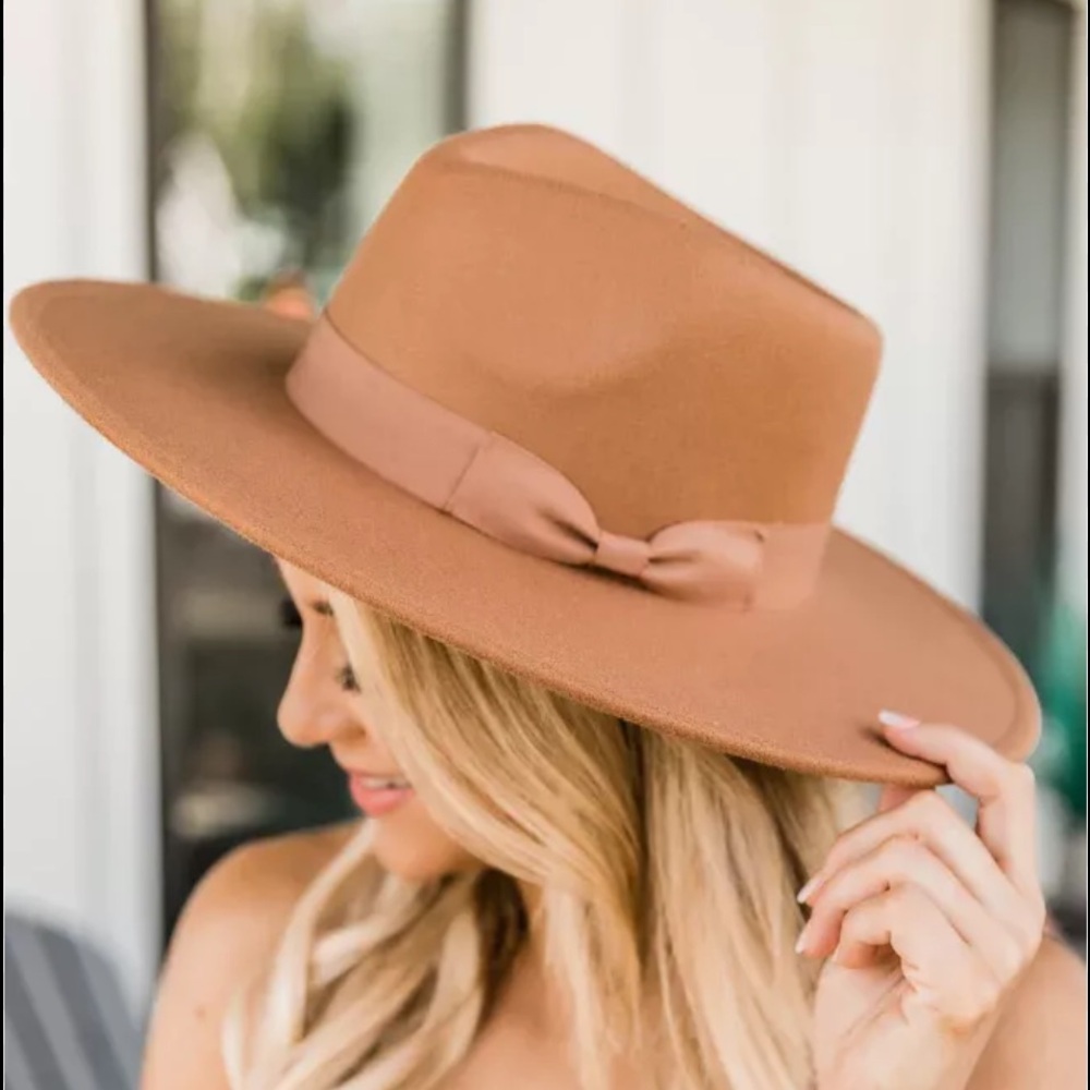 Pink‎ Lily Different Time Zones Mocha Wide Brim Fedora Hat